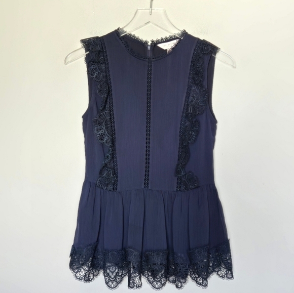 Ted Baker Omarri Lace-Trimmed Peplum Top Blue Unconventional Lace - Picture 3 of 7